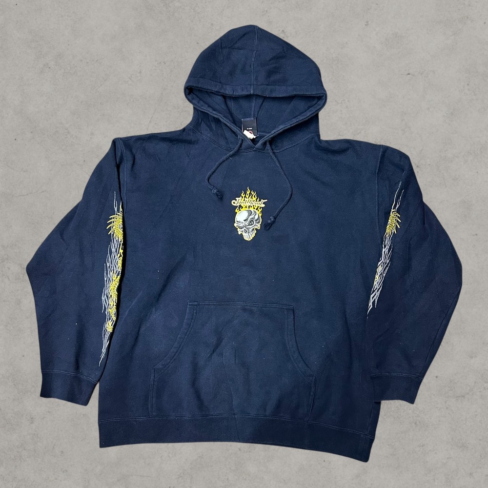 Bullhead Hoodie Men Medium Navy Blue Skull Dragon Y2K Vintage Jnco Skater Grunge